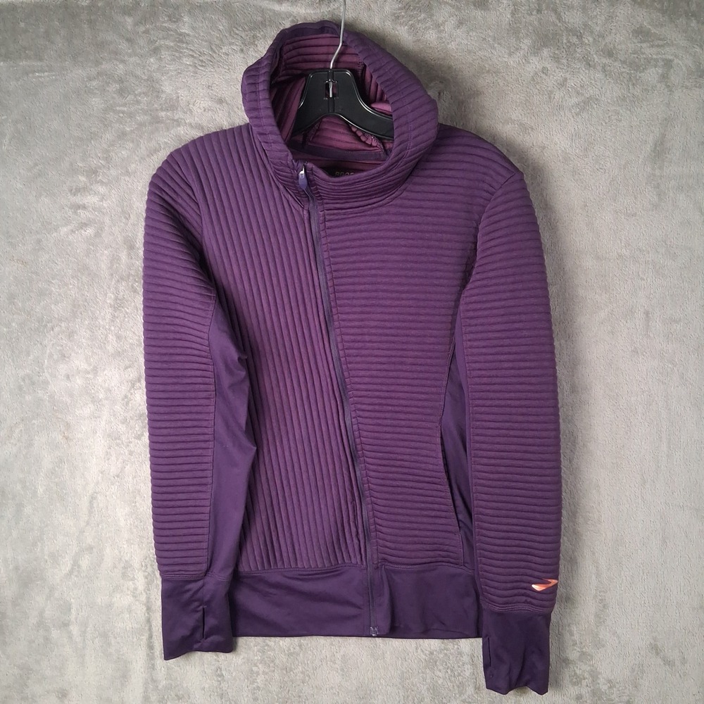 Brooks Women's Size Medium Purple Ribbed Quilted Full Zip Running Jacket Hoodie